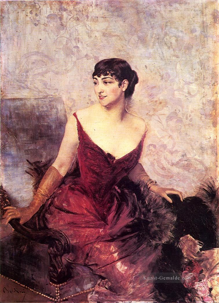 Gräfin de Rasty in einem Sessel genre Giovanni Boldini Sitz Ölgemälde